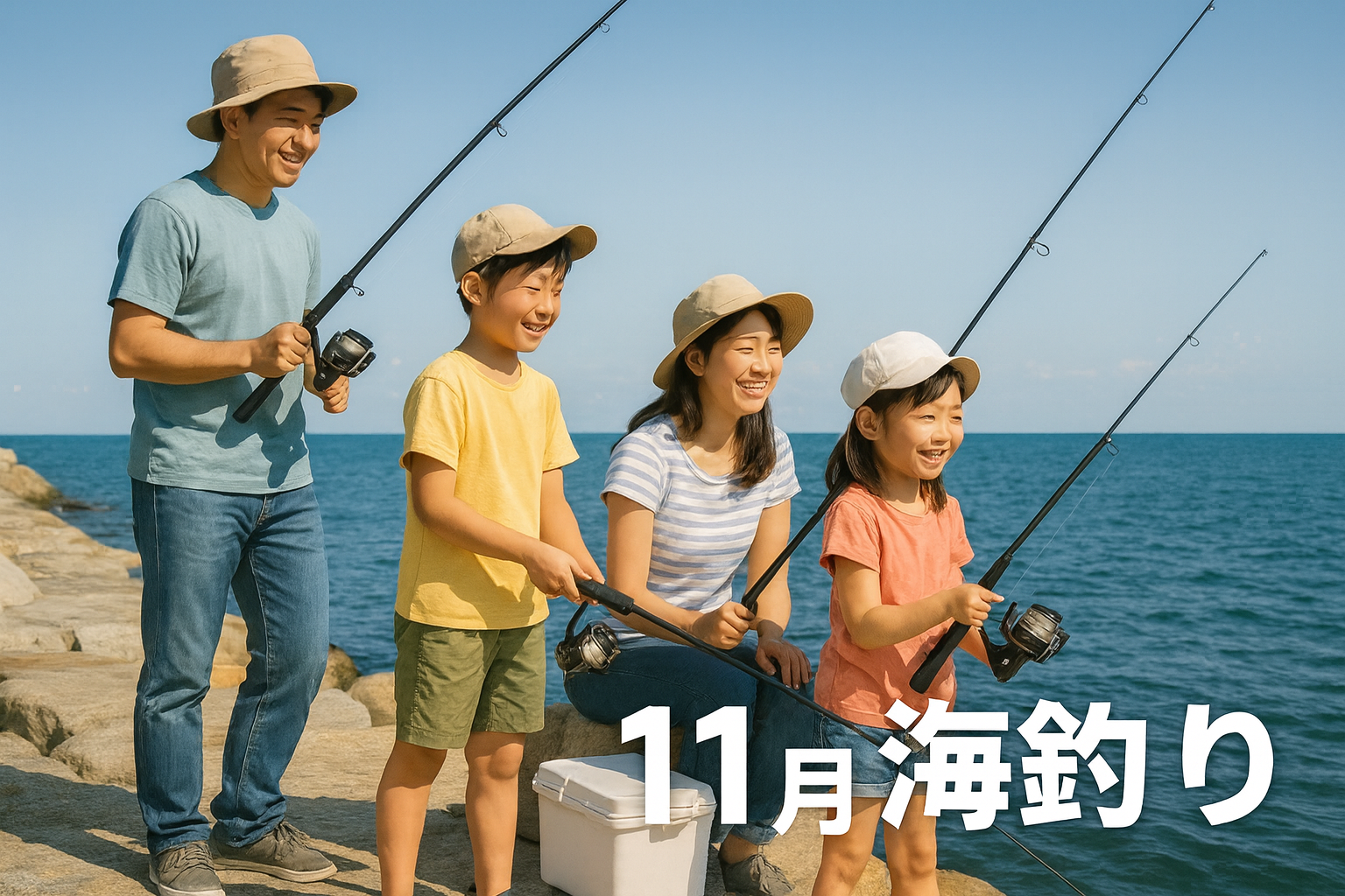 11月に海釣りをしている風景