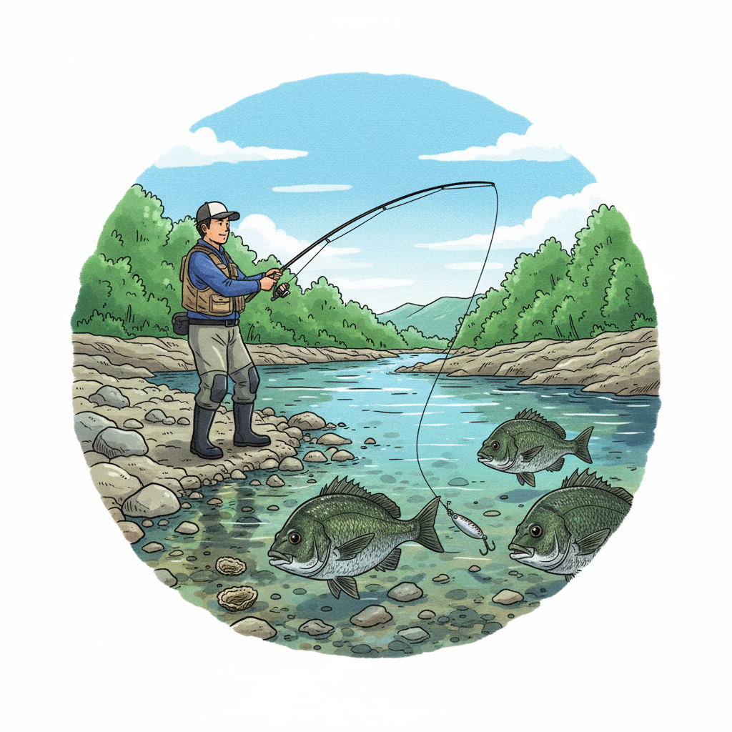 チニングをしている風景のイラスト