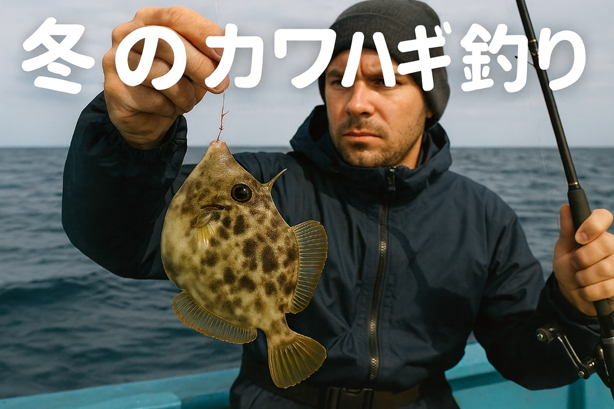 船でカワハギを釣っている画像