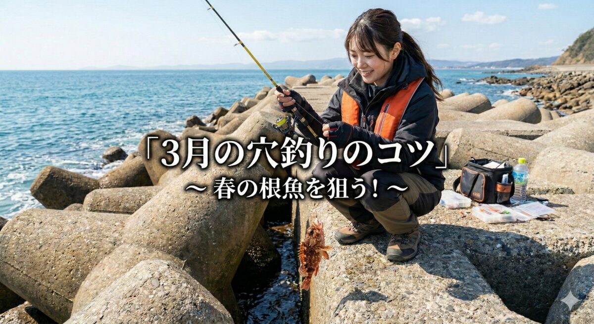 テトラで穴釣りでカサゴを釣っている画像