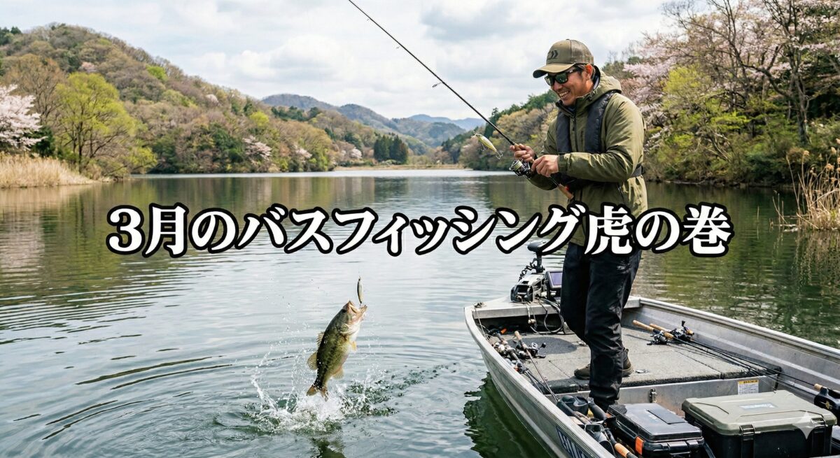 3月にバスフィッシングをしている画像